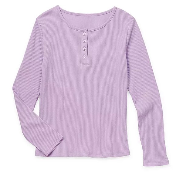 Thereabouts Little & Big Girls Henley Neck Long Sleeve T-Shirt - Picture 1 of 2